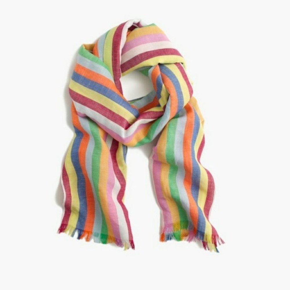J. Crew Rainbow Striped Linen Scarf NWT